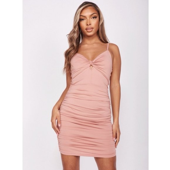 Dresses & Skirts - Pink Sleeveless V-Neck Ruched Bodycon Mini Dress